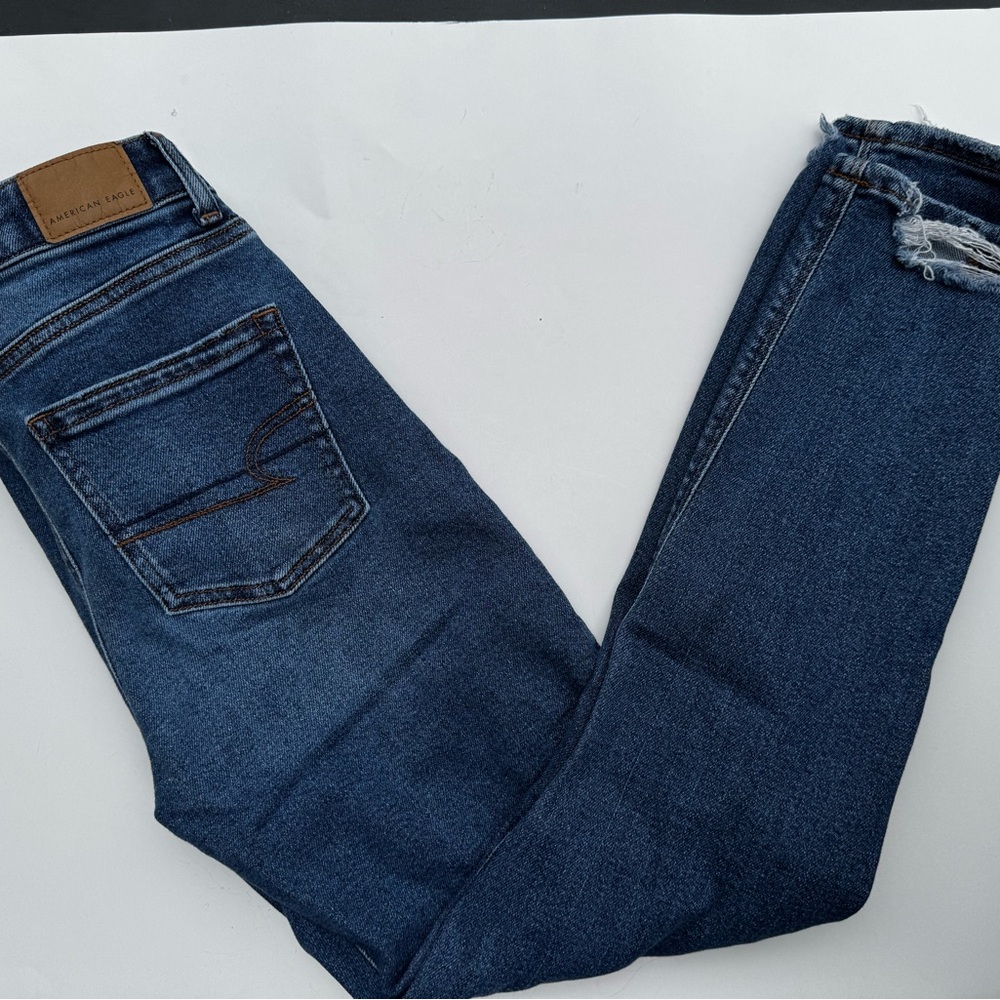 American Eagle Outfitters Ripped Blue Skinny Jeans mom jeans size 00 - Picture 2 of 5